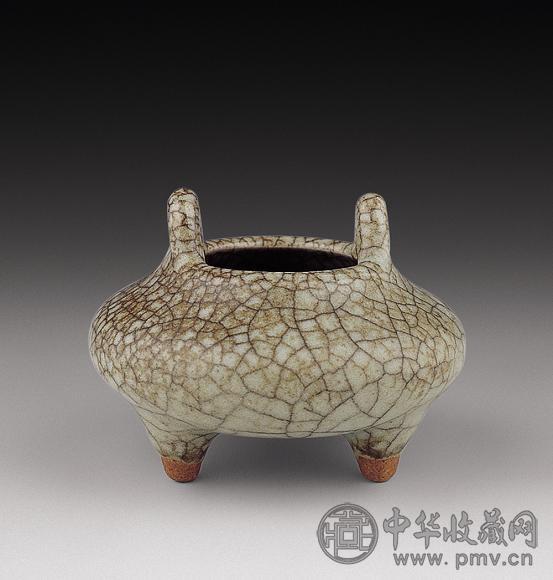 明 哥釉双耳三足炉