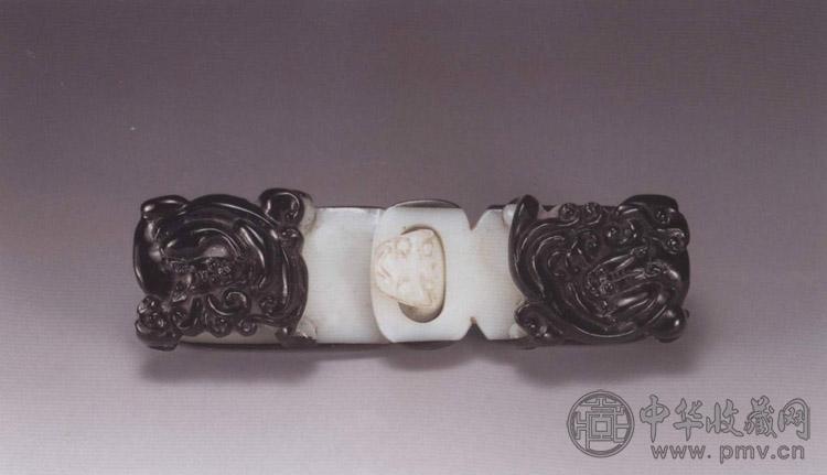清 黑白套料螭龙带扣