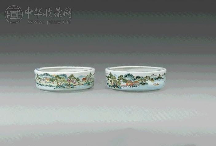 民国 粉彩山水楼阁洗(1对)