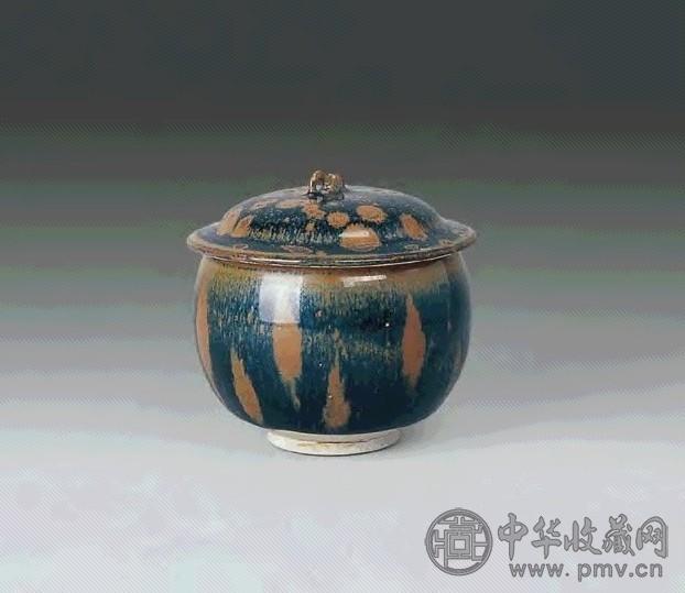 宋 黑釉酱斑小盖缸