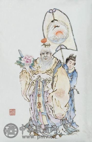 1930年 粉彩人物瓷板