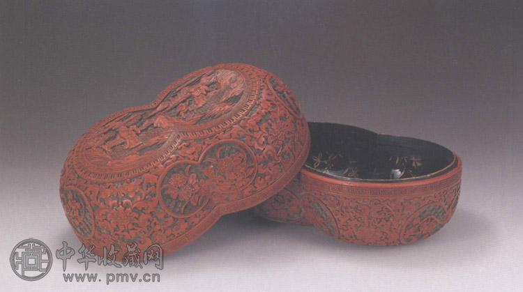 清 雕漆开光花卉双联盒