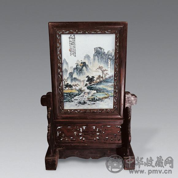 民国 汪野亭山水插牌