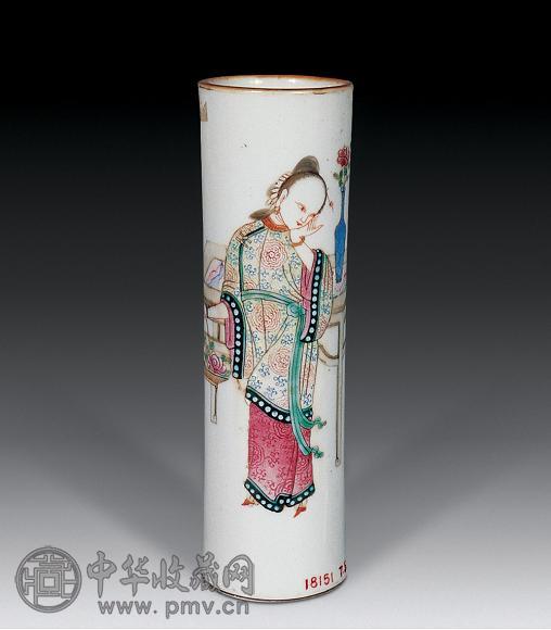 清同治 粉彩仕女花插