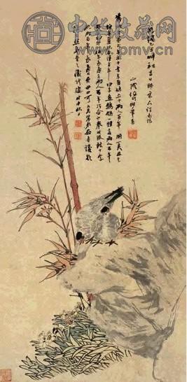 任伯年 己丑(1889年)作 百年好合 立轴 设色纸本