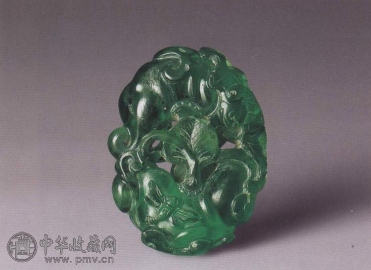 清 绿料雕双菱佩