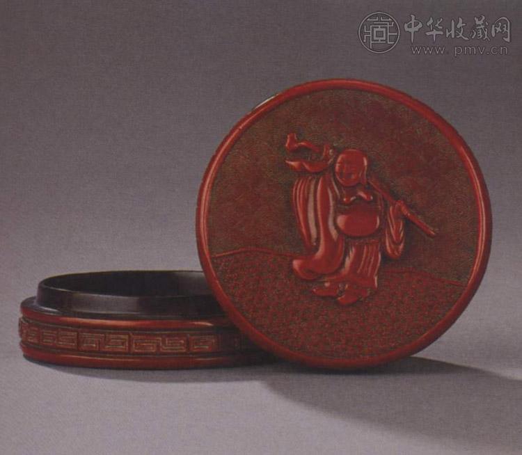 明十六世纪 剔红人物图圆盒