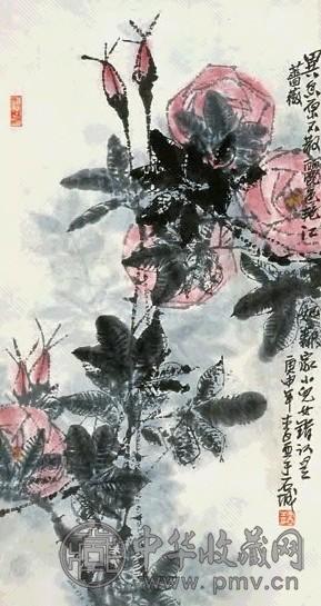 李亚 花卉 立轴 纸本