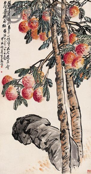 王震 甲戌(1934年)作 千年蟠桃 立轴 设色纸本