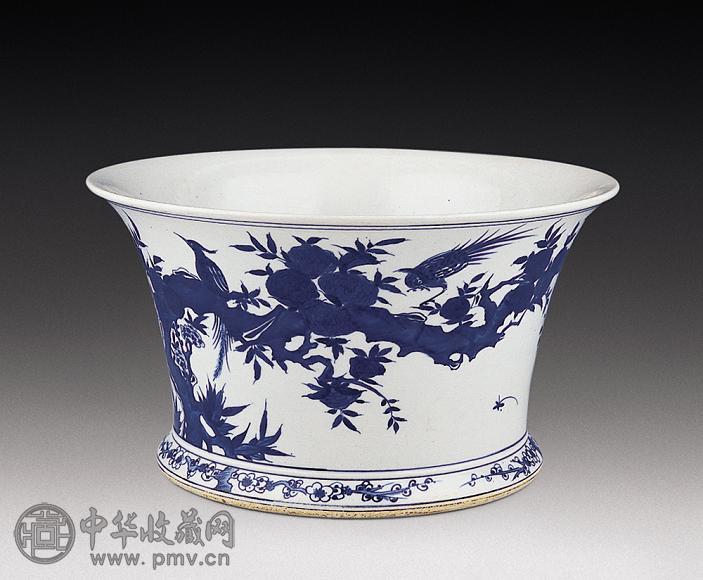 清 青花花鸟撇口炉