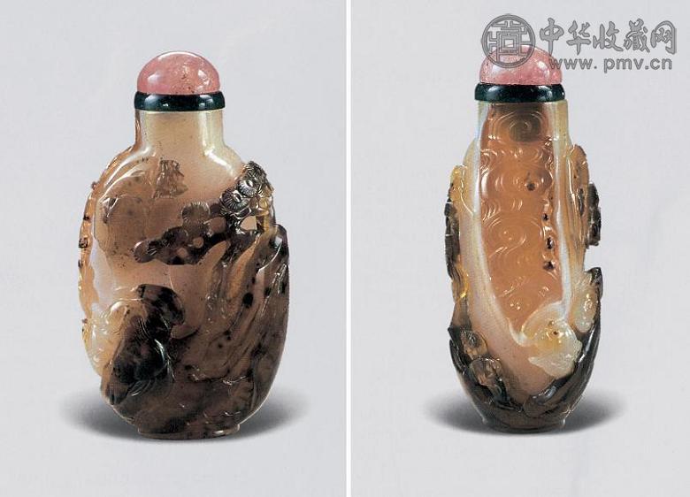 清十八/九世纪 玛瑙雕仙人蝙蝠纹鼻烟壶