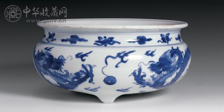 清康熙 青花云龙香炉