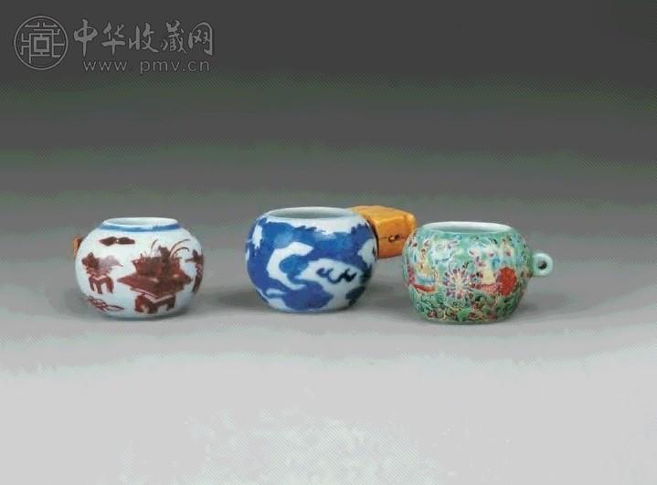 清 青花、粉彩鸟食罐(3只)
