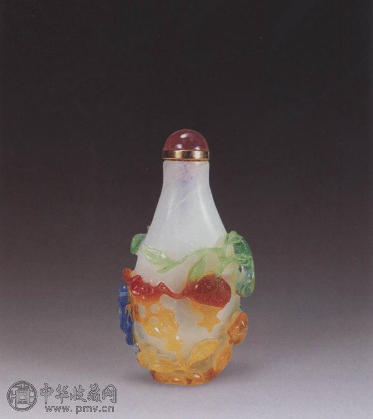 清 涅白地套四色料福寿纹鼻烟壶