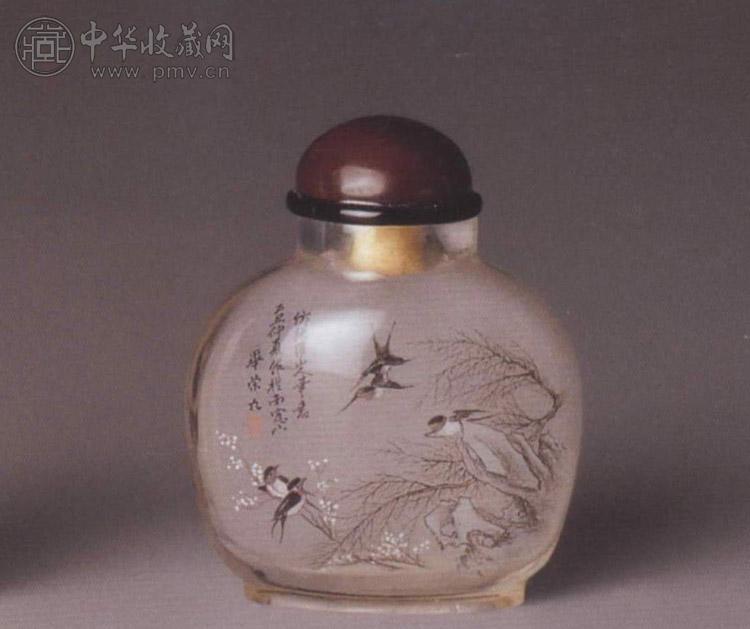 民国 毕荣九内画玻璃山水花鸟图鼻烟壶