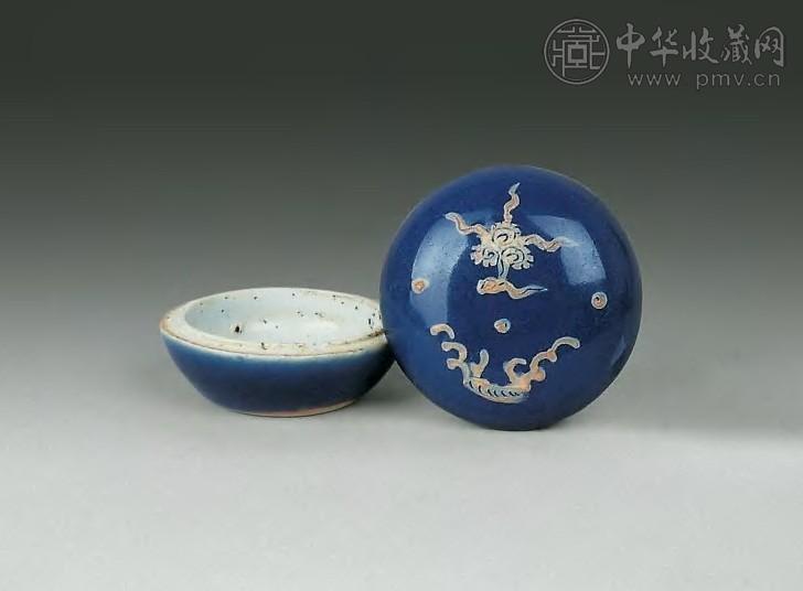 明嘉靖 蓝釉火石红印盒