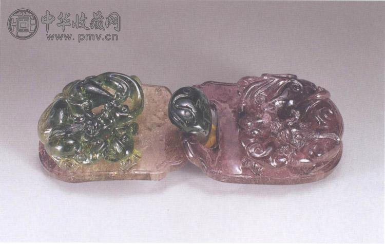清 碧玺双螭带扣
