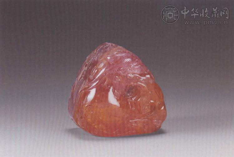 清 碧玺喜鹊登梅桃形摆件