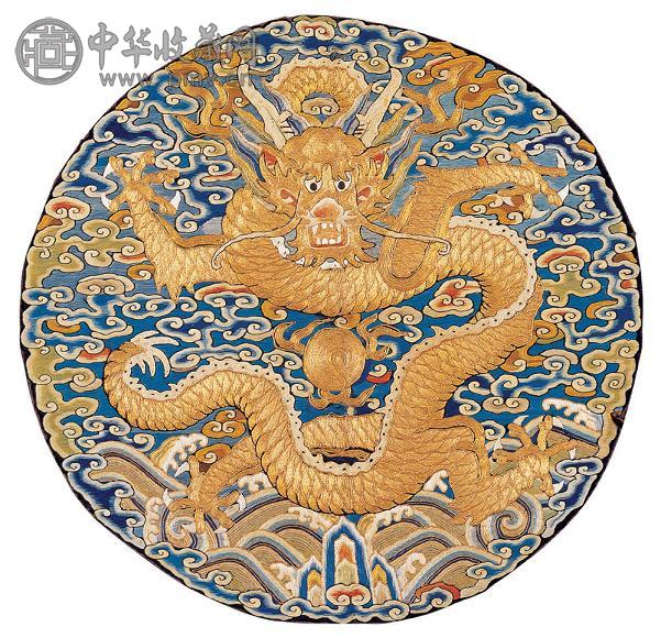 清乾隆 盘金满绣云龙纹圆补