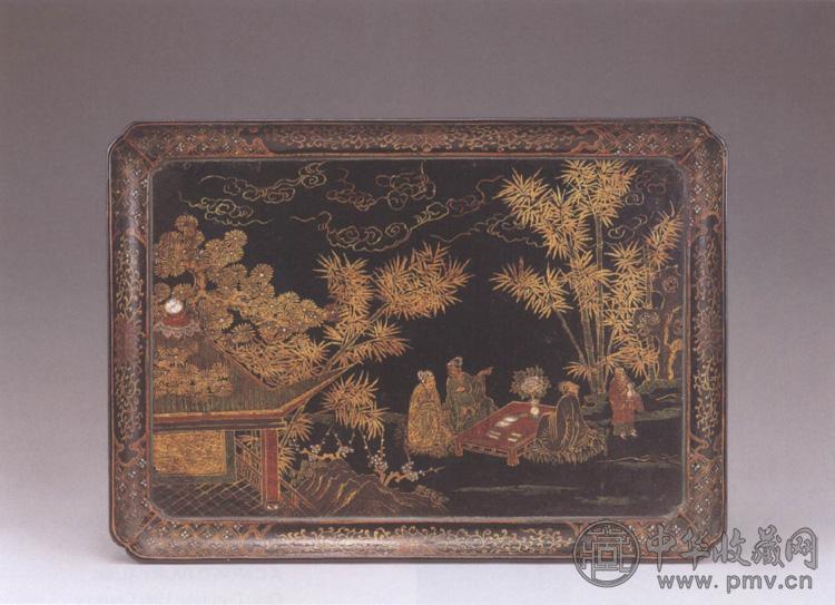 清初 漆彩绘人物长方盒