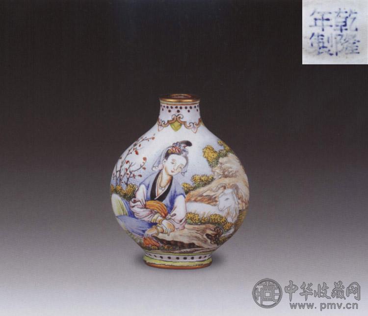 清乾隆 画珐琅三羊开泰仕女图鼻烟壶