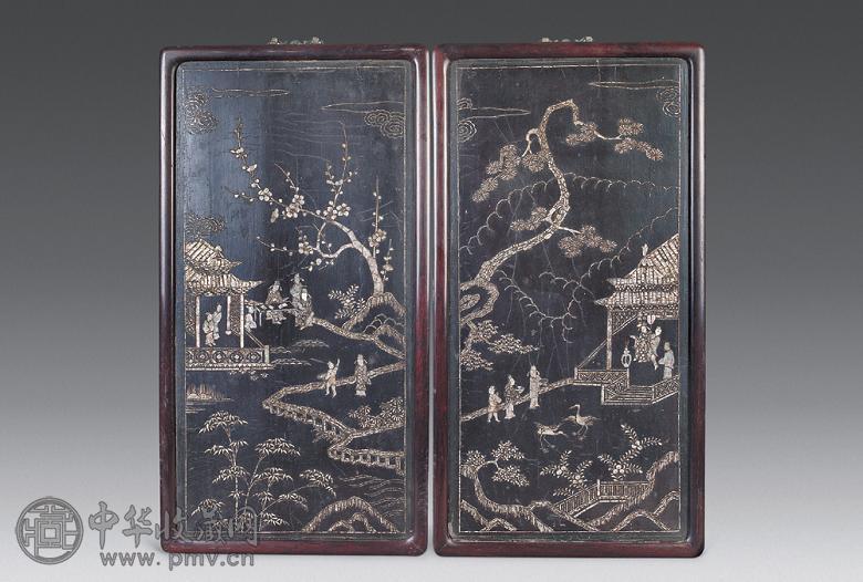 明 黑漆嵌螺钿人物挂屏(1对)