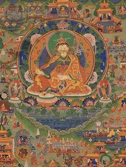 清 释迦佛与莲花生化现身唐卡 一组之一