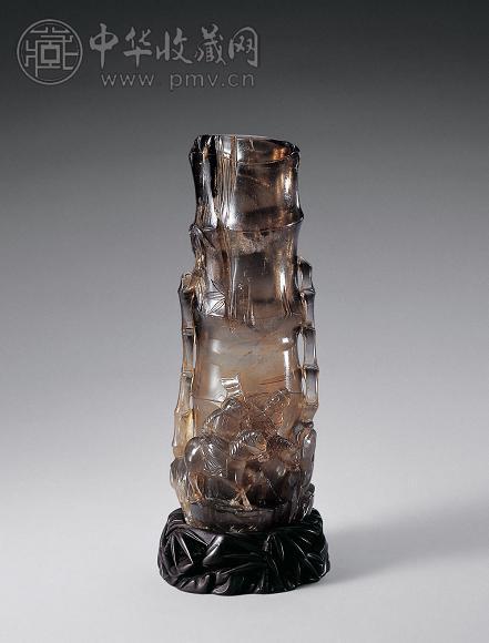 清 茶晶雕“竹报平安”花插