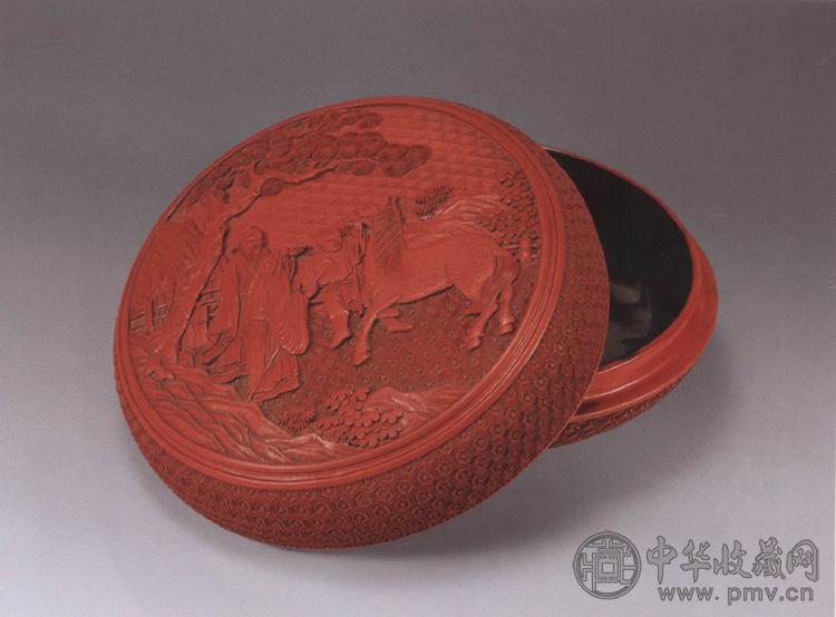 清中期 雕漆伯乐相马圆盒