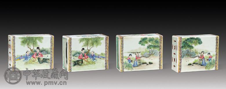 民国 粉彩人物纹脉枕(1对)