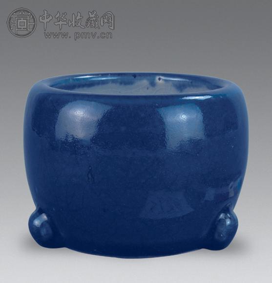 清 蓝釉三足炉