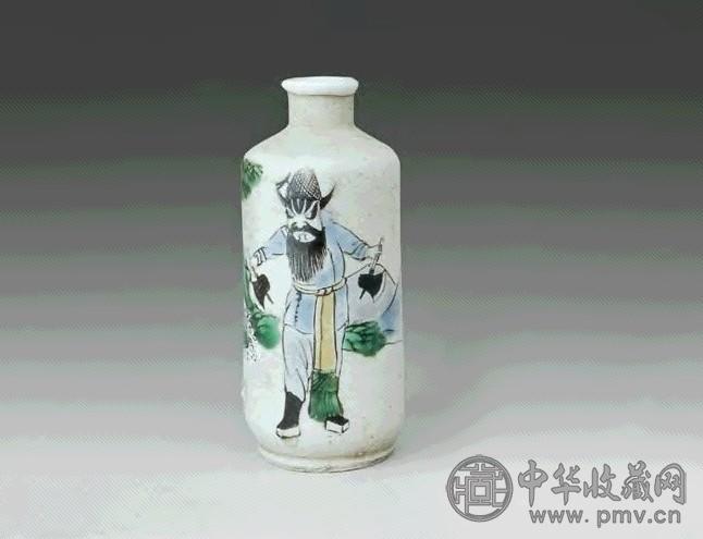 清 素三彩李逵烟壶