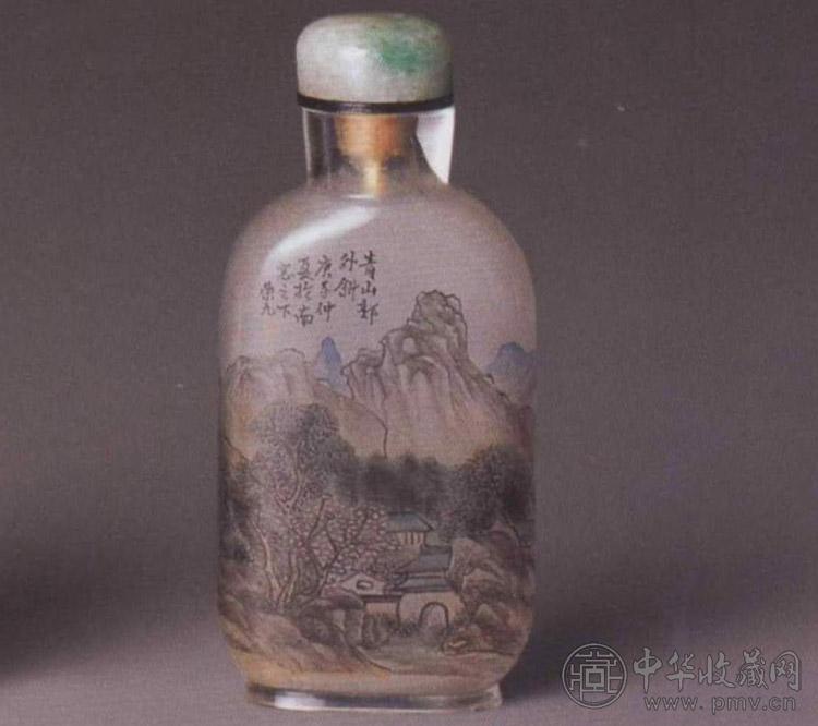 清晚期 毕荣九内画玻璃山水人物图鼻烟壶