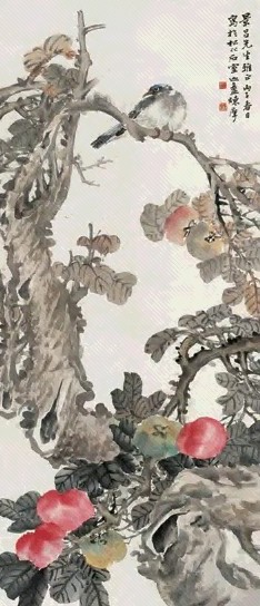 陈摩 鸟呜花枝图 立轴 设色纸本