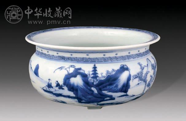清康熙 青花山水香炉