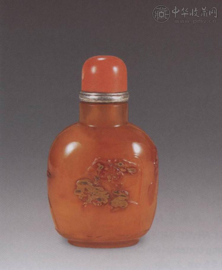 清 玛瑙巧作荷莲鼻烟壶