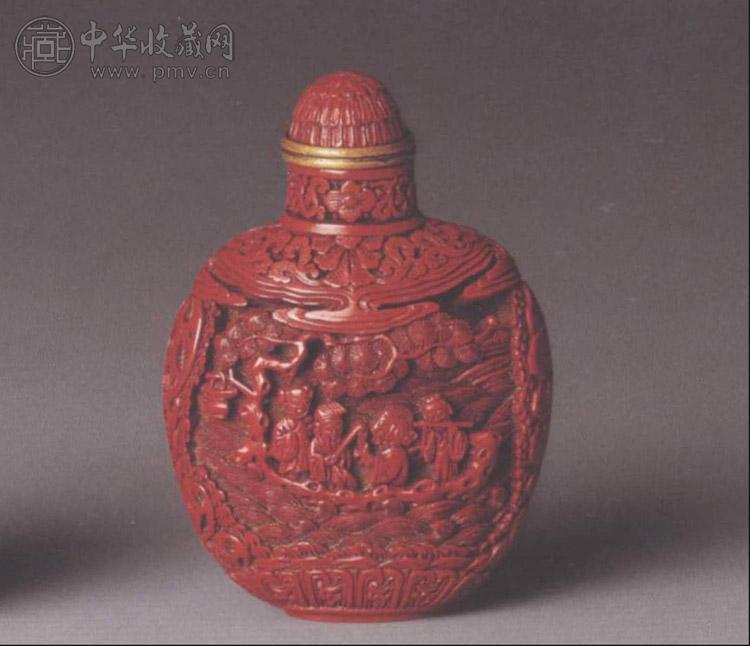 清中期 铜胎雕漆八仙人物图鼻烟壶