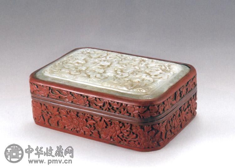 清 雕漆嵌玉花卉长方盒