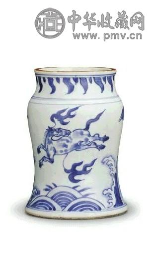 清 顺治 青花海马海灯座