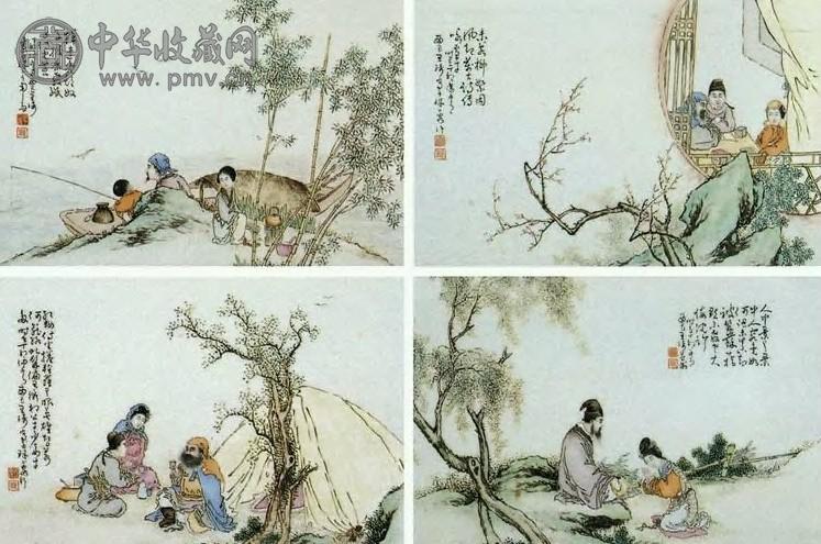 民国 粉彩人物挂屏(4件)