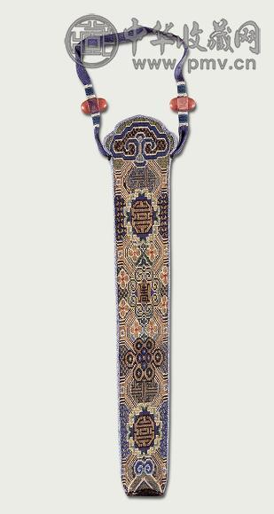 清中期 纳纱绣金寿纹扇套