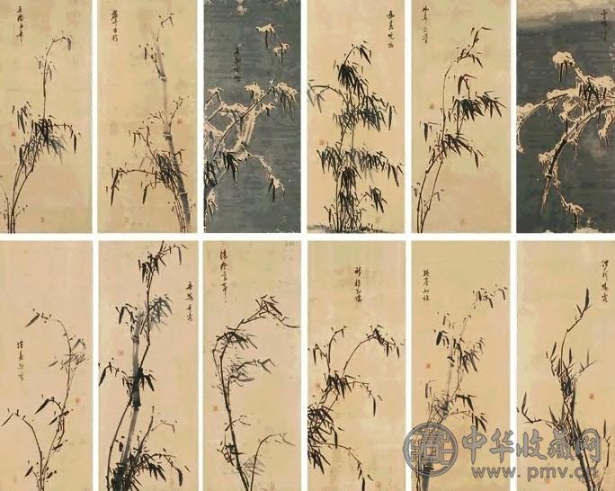 墨竹屏风(共2件12屏) 纸本