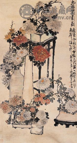 赵子云 庚辰(1940年)作 九秋丛菊 立轴 设色纸本