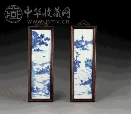 清康熙 青花后赤壁赋图瓷板(1对)