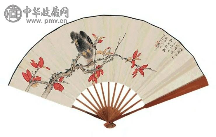 谢稚柳 1986年作 花鸟 成扇 设色纸本