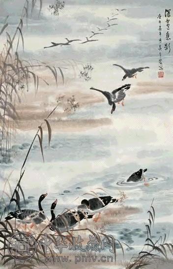 吴青霞 深芦息影图 立轴 设色纸本