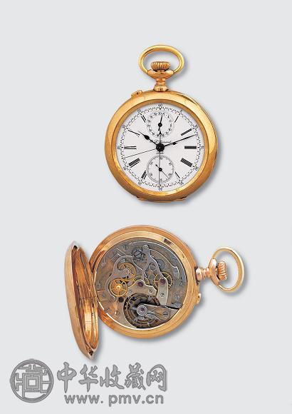 C.L.Guinand 14K玫瑰金壳双追针计时开面怀表