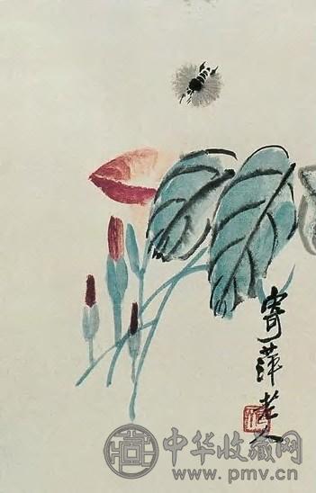 齐白石 牵牛蜜蜂 镜心 设色纸本