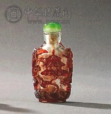 清 透明地套红料[旭日东升]鼻烟壶