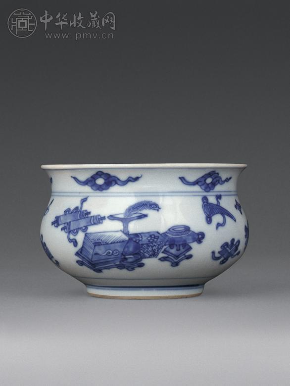 清康熙 清花博古图小香炉